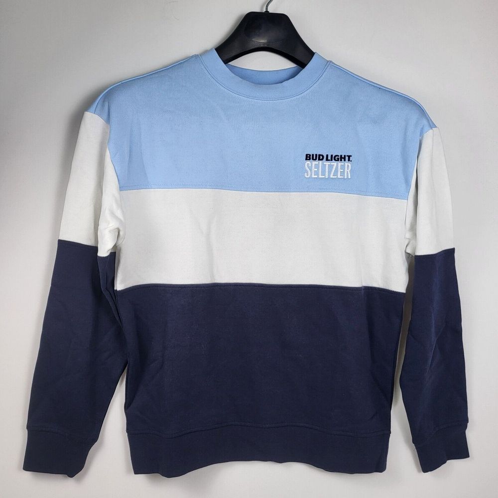Charles River Apparel blue and white color block sweatshirt size small Bud Light